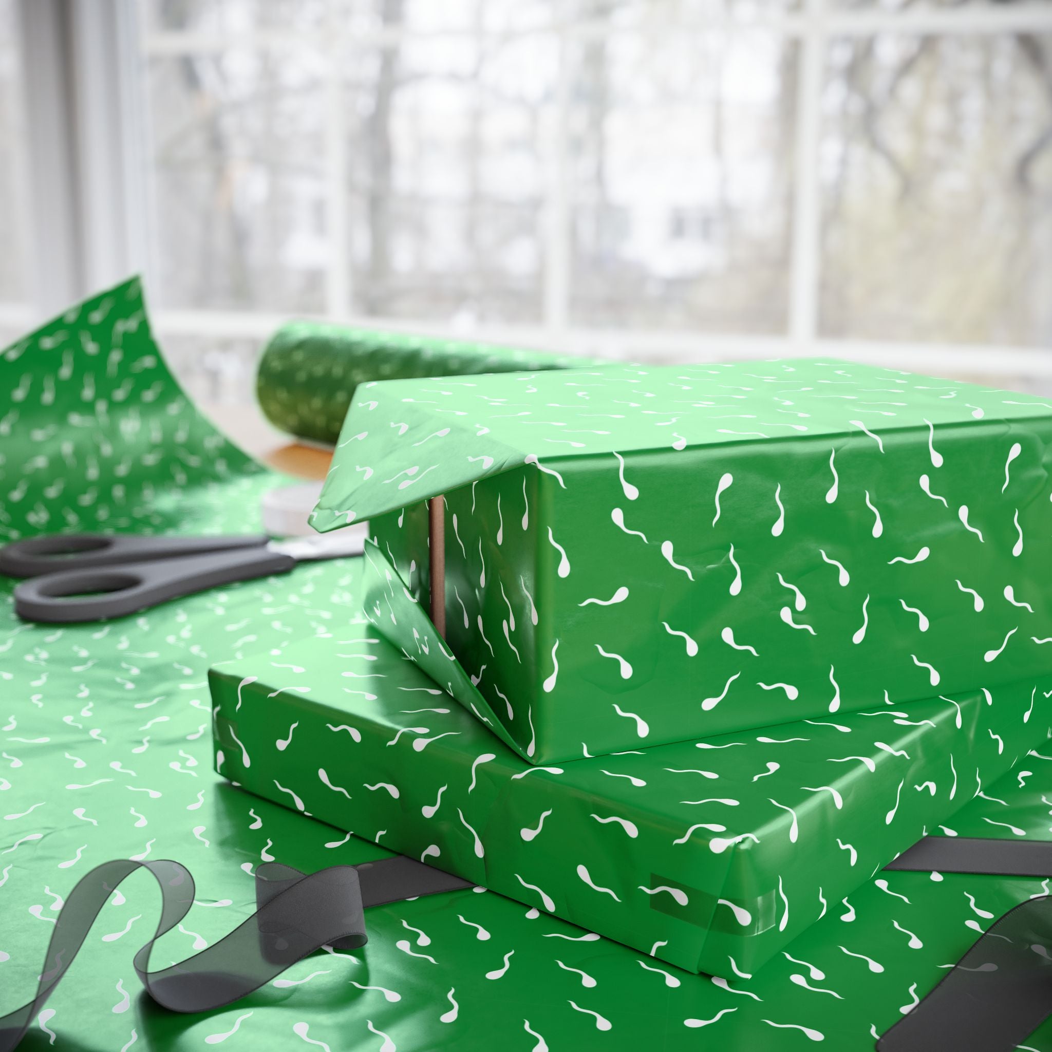 NSFW Late Night Swimmers on Green Wrapping Paper - Holiday Gift Wrapping Paper Roll