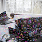 Christmas Neon Icons Wrapping Paper | Holiday Gift Wrapping Paper Roll