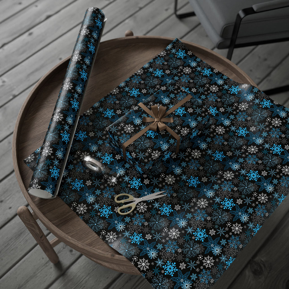 Christmas Dark Snowfall Wrapping Paper | Holiday Gift Wrapping Paper Roll