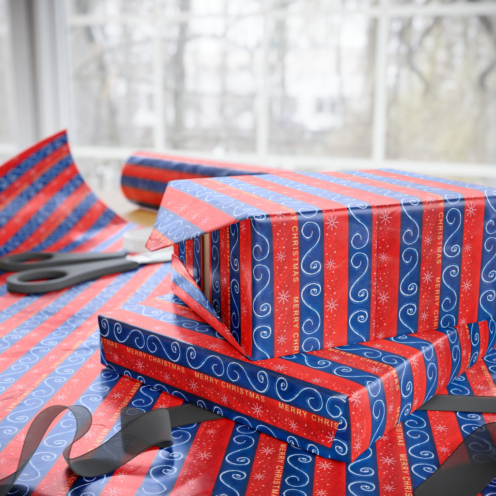 Christmas Striped Ribbons Wrapping Paper | Holiday Gift Wrapping Paper Roll