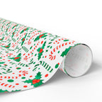 Christmas Candy Cane Holly Wrapping Paper | Holiday Gift Wrapping Paper Roll