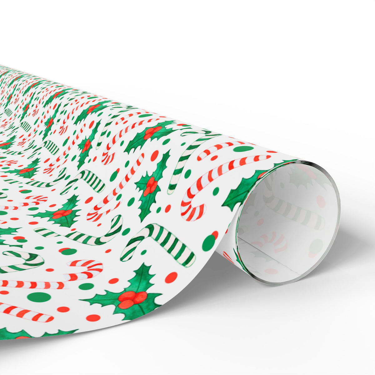 Christmas Candy Cane Holly Wrapping Paper | Holiday Gift Wrapping Paper Roll