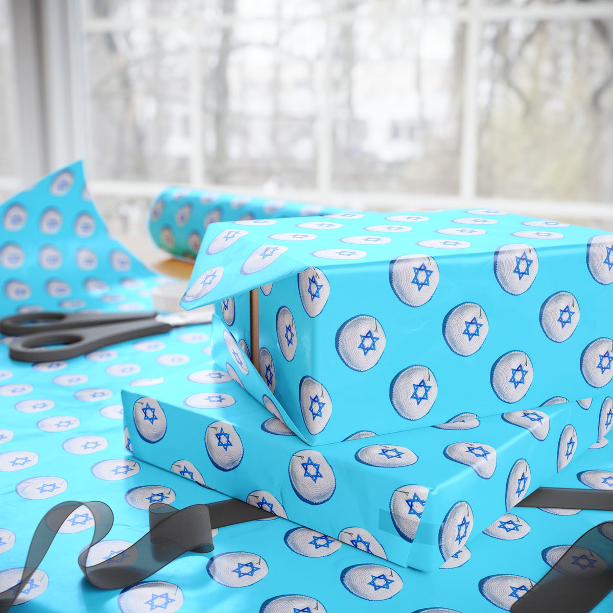 Hanukkah Yarmulke Star Wrapping Paper | Holiday Gift Wrapping Paper Roll