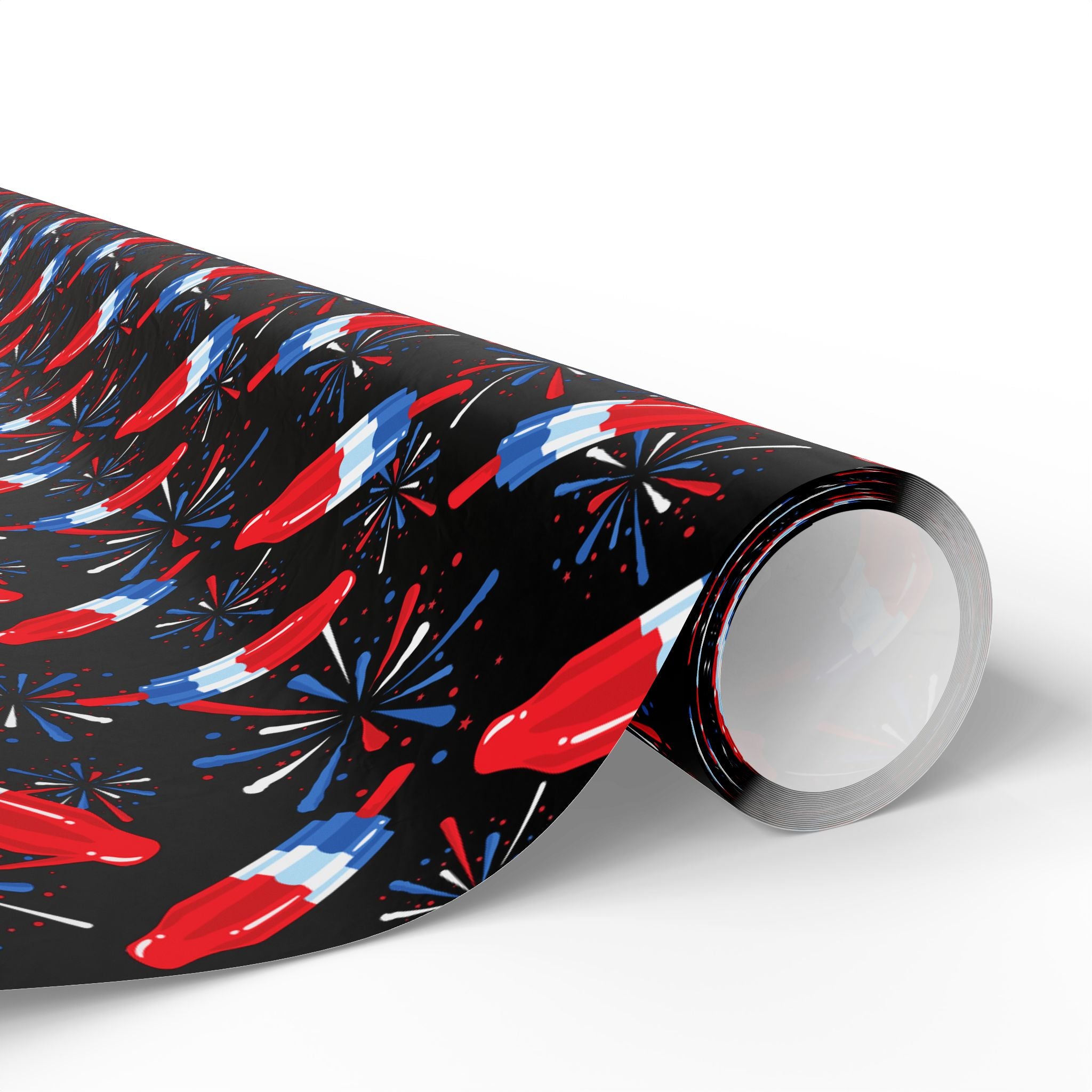 4th of July Rocket Pop on Black Wrapping Paper | Holiday Gift Wrapping Paper Roll