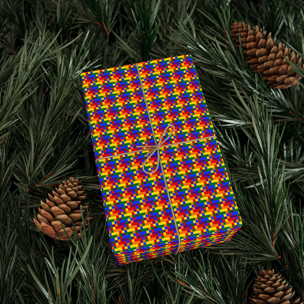 Gay Pride Rainbow 8 Bit Tartan Wrapping Paper Design | Holiday Gift Wrapping Paper Roll