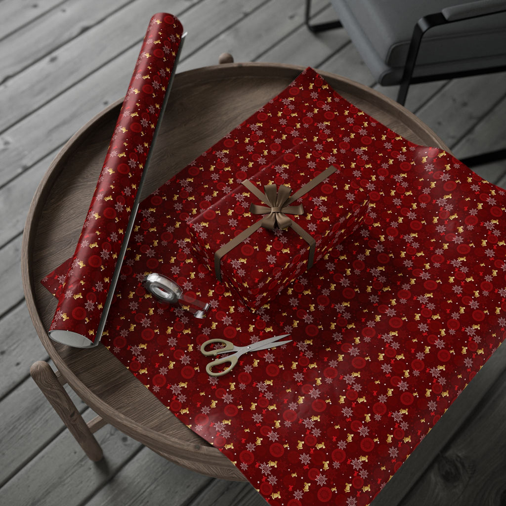 Christmas Golden Bells Wrapping Paper | Holiday Gift Wrapping Paper Roll