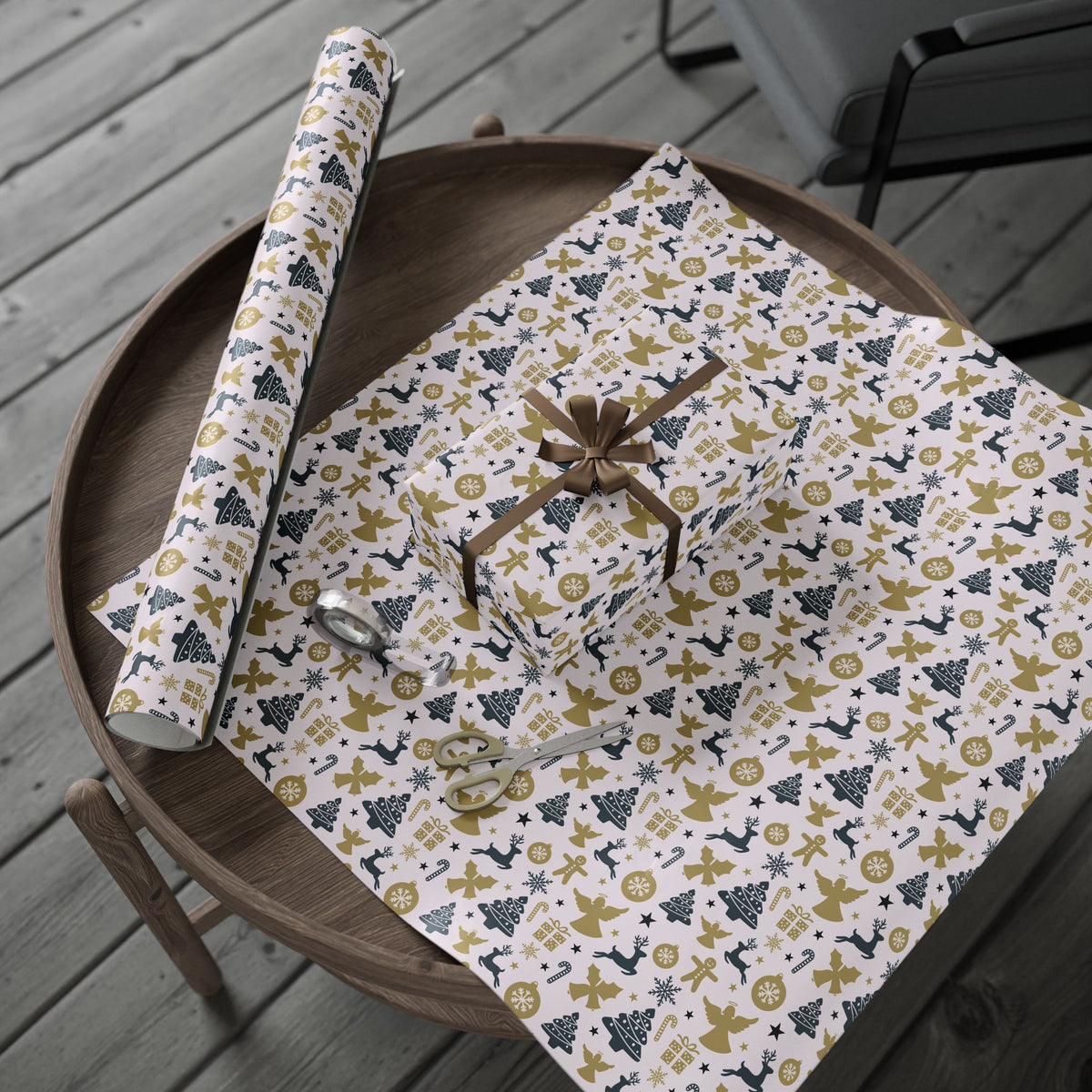 Christmas Reindeer Angels Wrapping Paper | Holiday Gift Wrapping Paper Roll