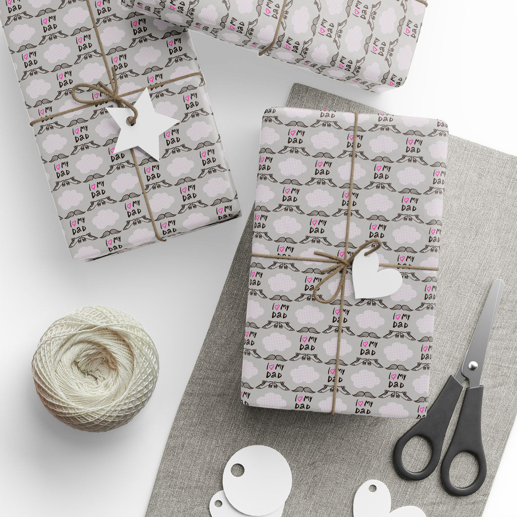 Father's Day I Heart Dad Wrapping Paper - Holiday Gift Wrapping Paper Roll
