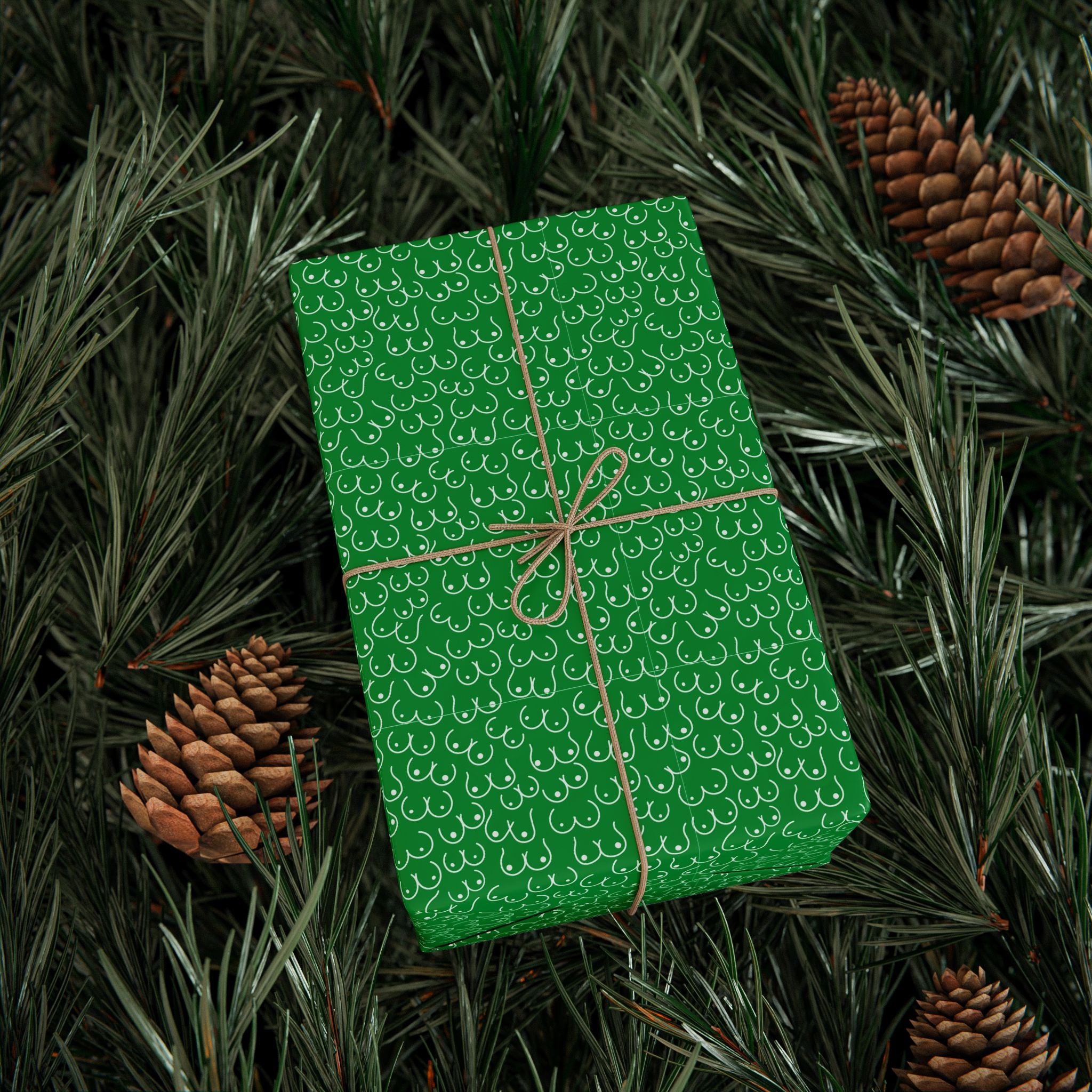 NSFW Snuggle Pups on Green Wrapping Paper - Holiday Gift Wrapping Paper Roll