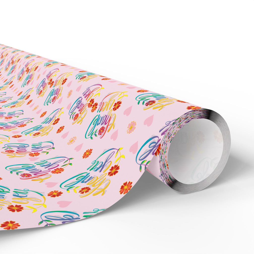 Thank You Cursive Flowers Wrapping Paper Design | Holiday Gift Wrapping Paper Roll