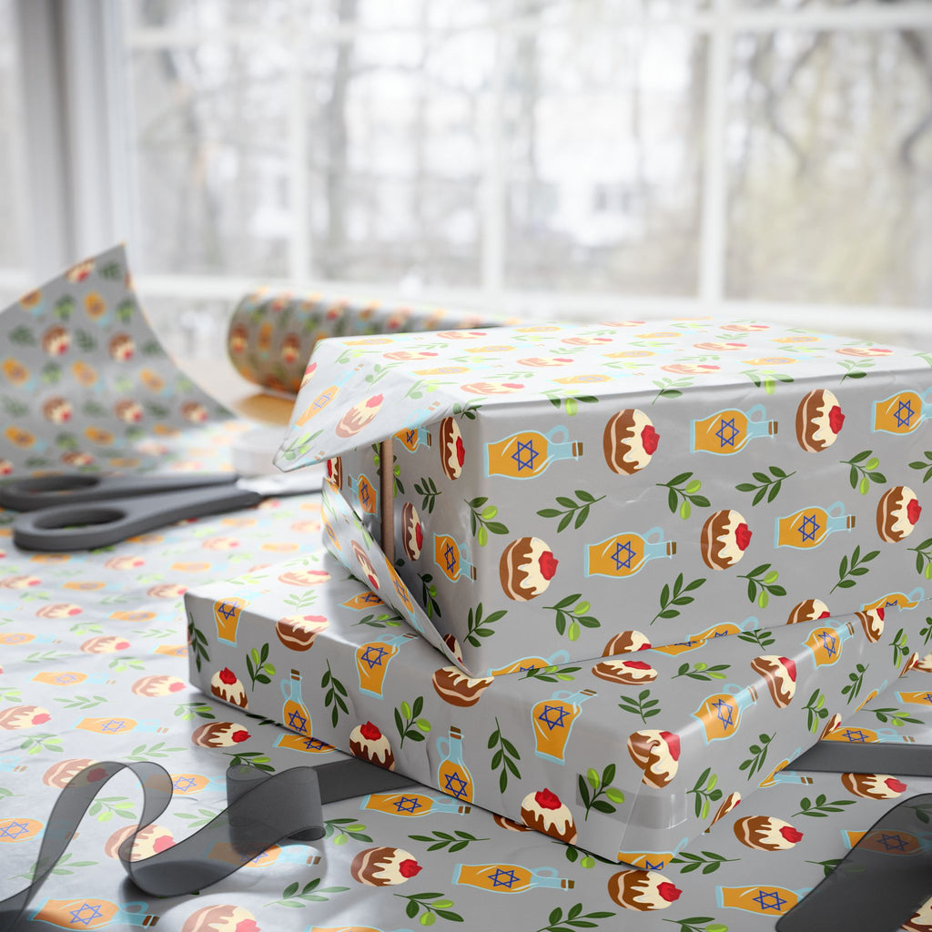 Hanukkah Olive Branches Wrapping Paper | Holiday Gift Wrapping Paper Roll