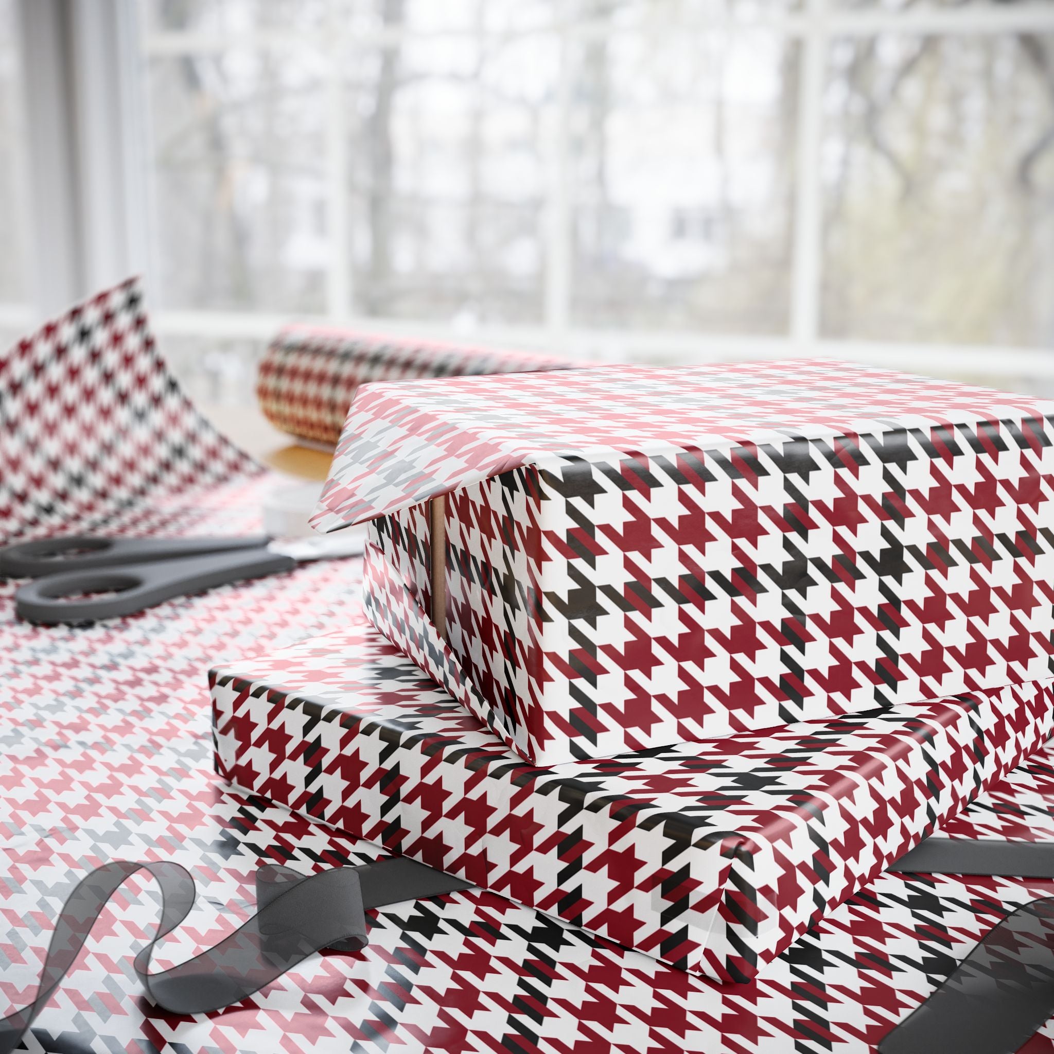 Houndstooth Wrapping Paper Design Cardinal 010 - Holiday Gift Wrapping Paper Roll
