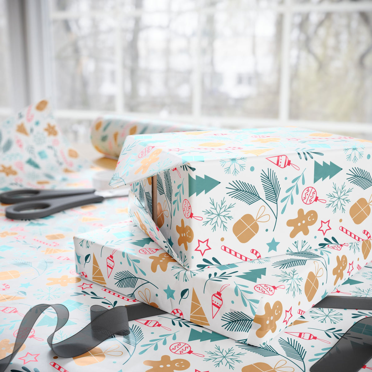Christmas Geometric Winter Wrapping Paper | Holiday Gift Wrapping Paper Roll