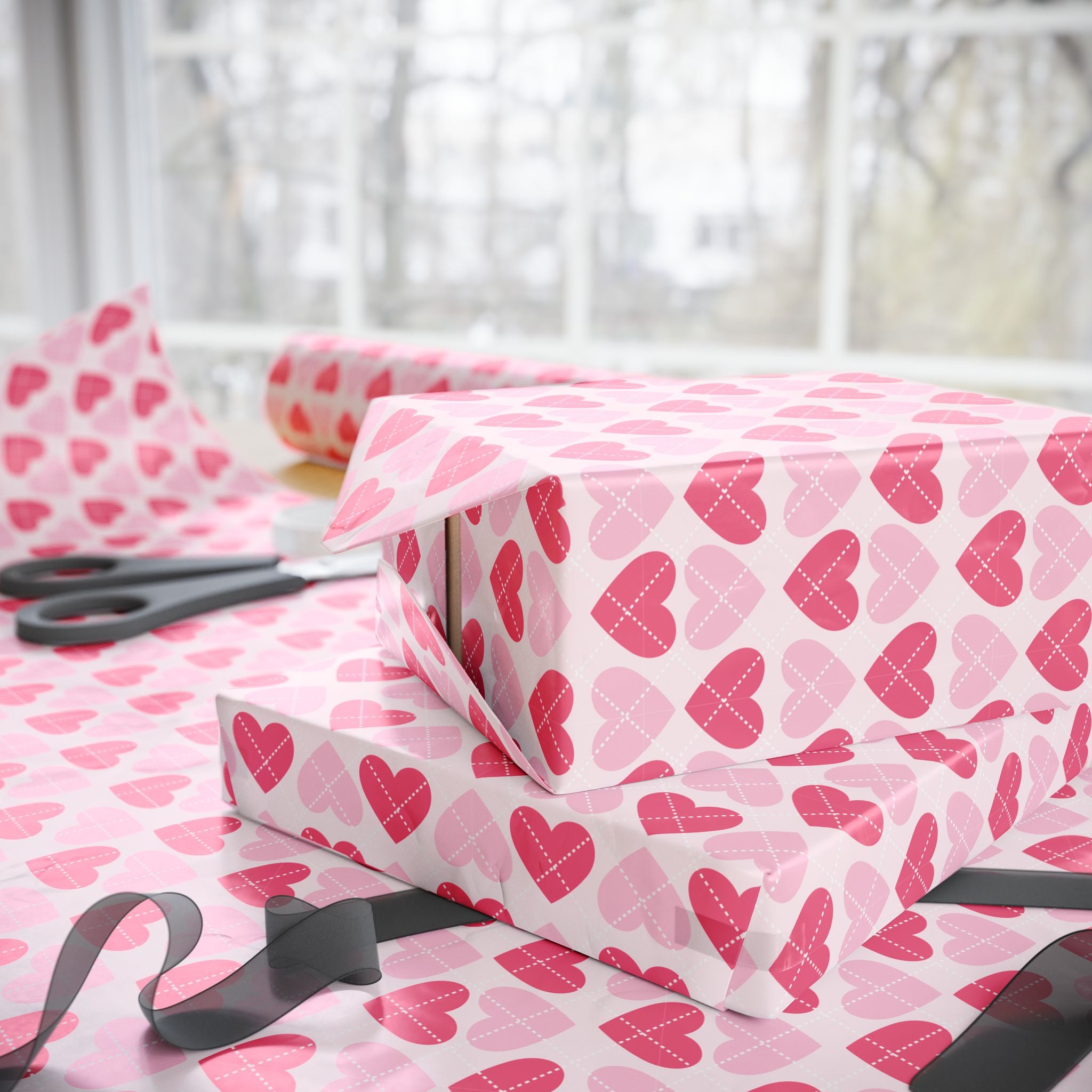 Valentine's Day Muted Hearts Wrapping Paper | Holiday Gift Wrapping Paper Roll