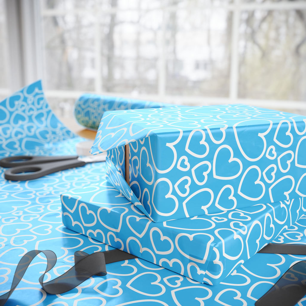 Valentine’s Day Blue Silhouettes Wrapping Paper | Holiday Gift Wrapping Paper Roll