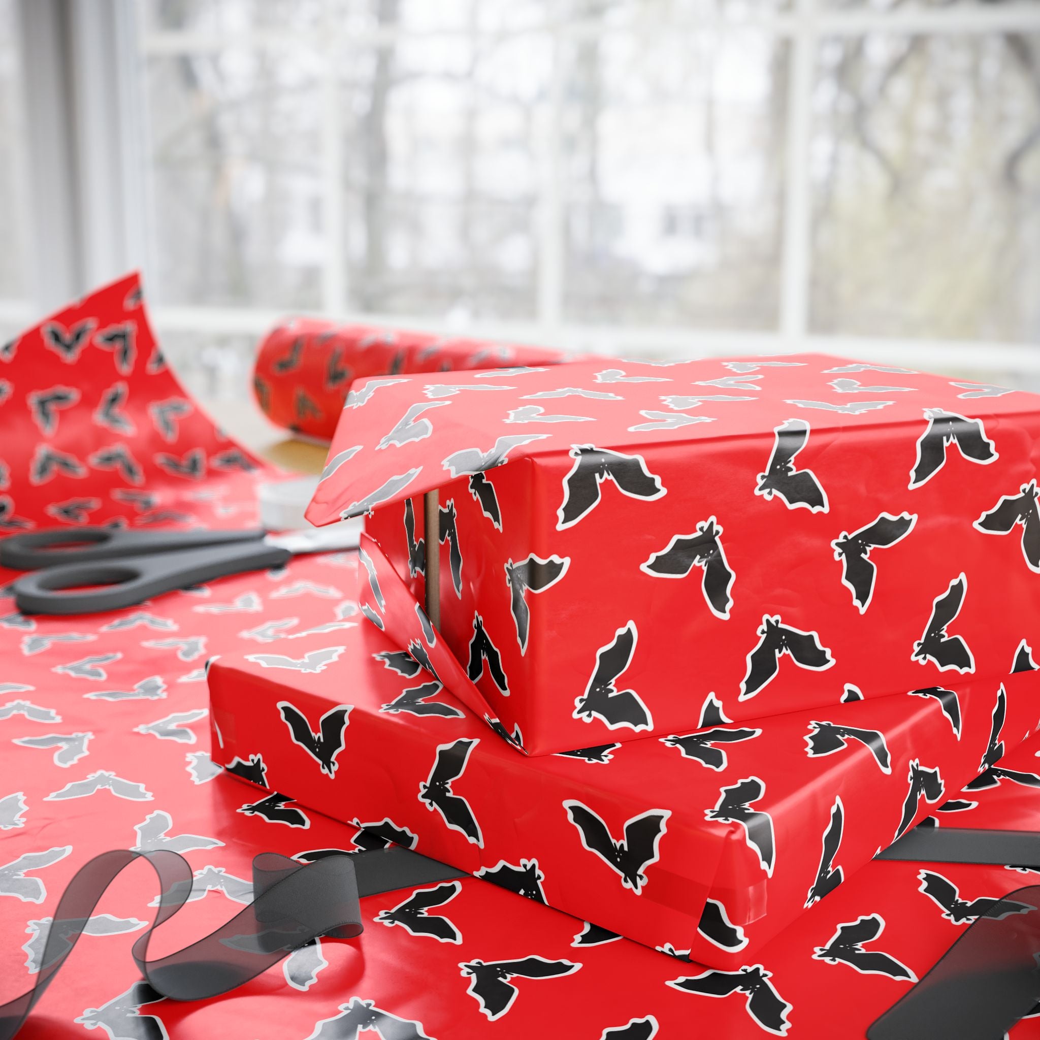 Halloween Outlined Vampire Bats Wrapping Paper | Holiday Gift Wrapping Paper Roll