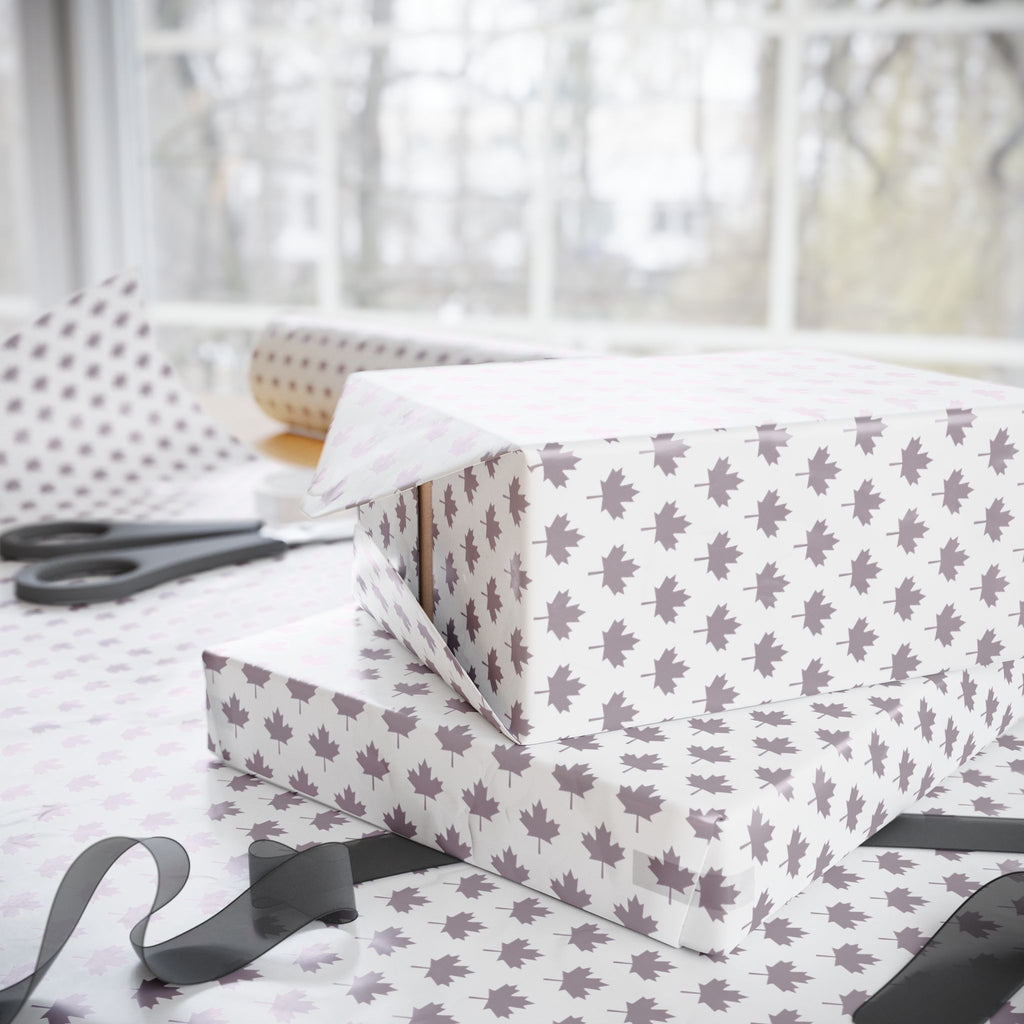Canada Day Grey Leaves Wrapping Paper - Holiday Gift Wrapping Paper Roll