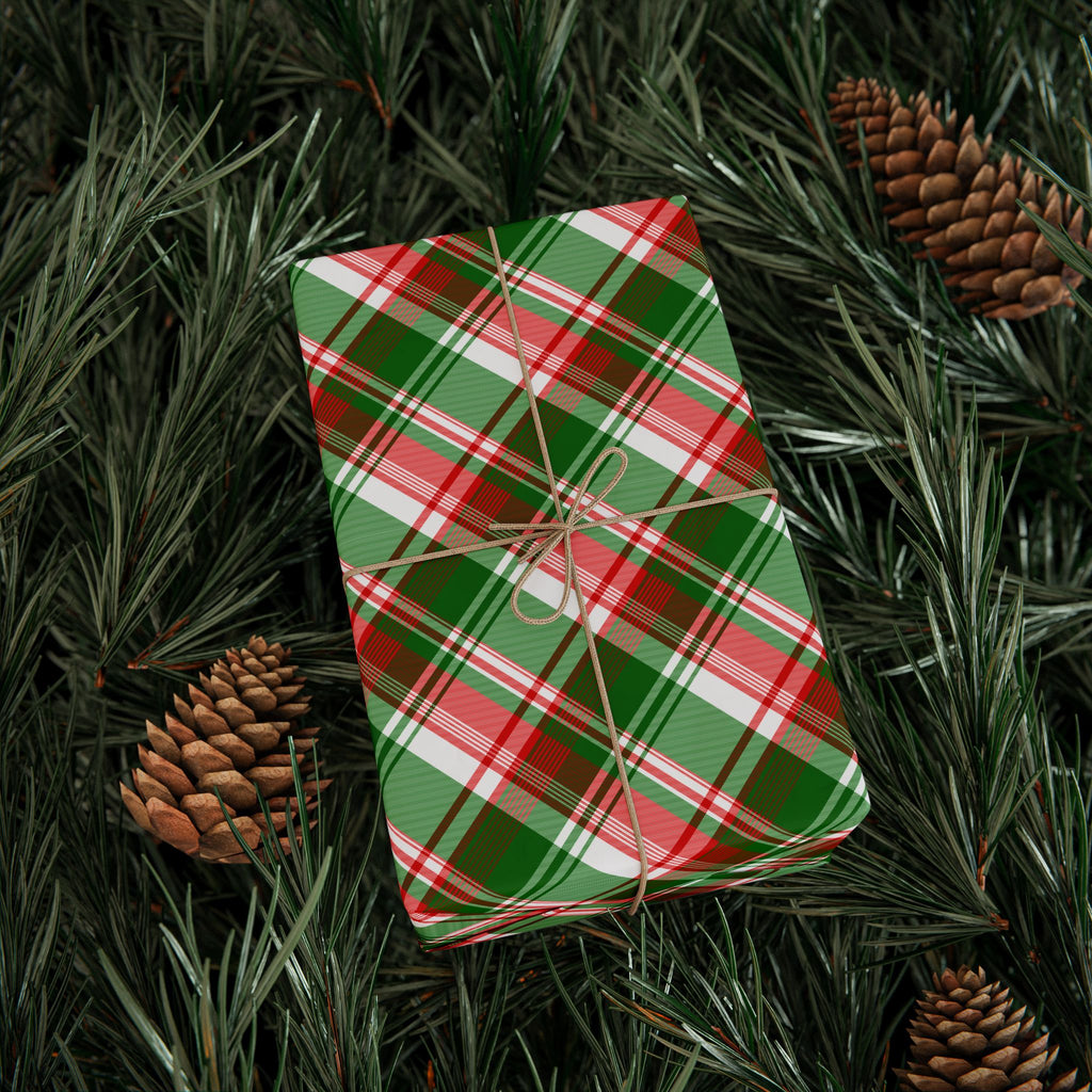 Christmas Green Tartain Plaid Wrapping Paper | Holiday Gift Wrapping Paper Roll