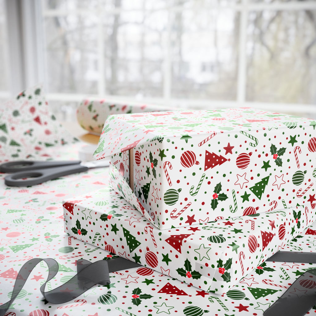 Christmas Scattered Decorations Wrapping Paper | Holiday Gift Wrapping Paper Roll