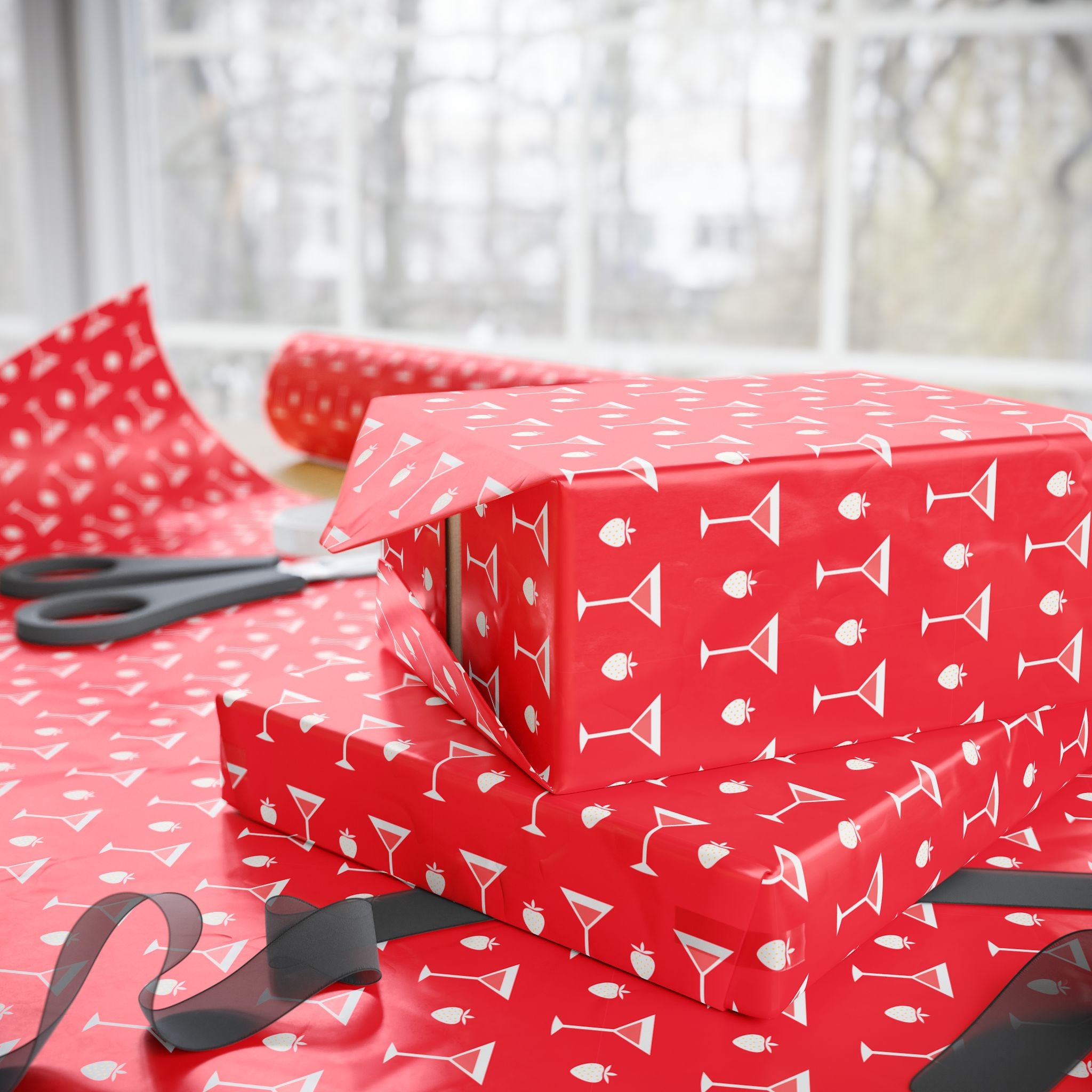 NSFW Strawberry Martini Wrapping Paper - Holiday Gift Wrapping Paper Roll