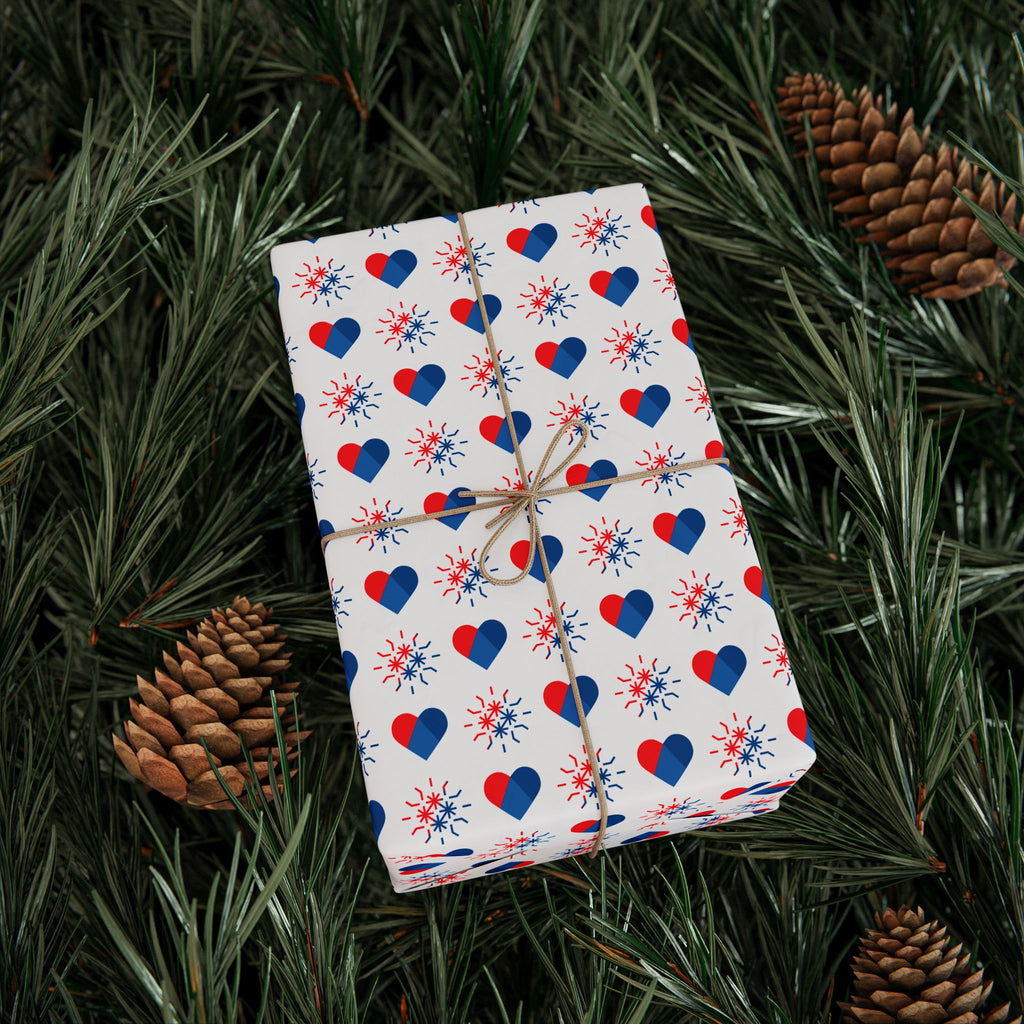 4th of July American Heart Wrapping Paper | Holiday Gift Wrapping Paper Roll