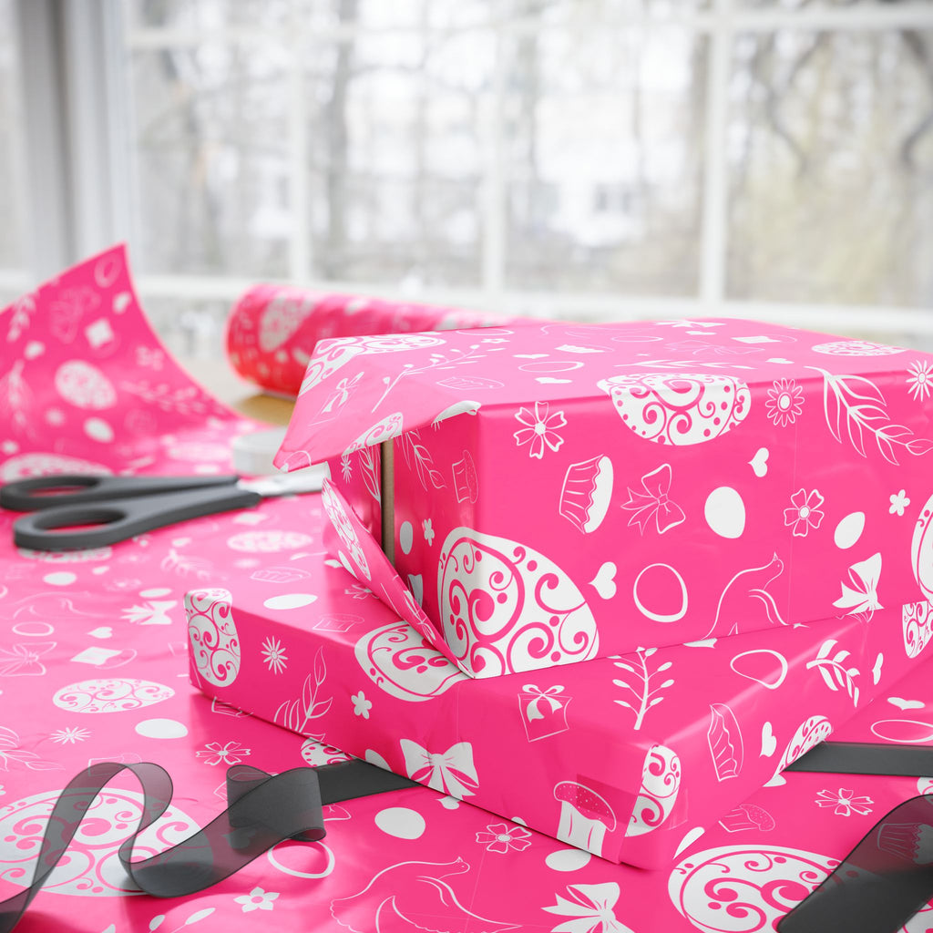 Easter Pink Gift Box Wrapping Paper | Holiday Gift Wrapping Paper Roll
