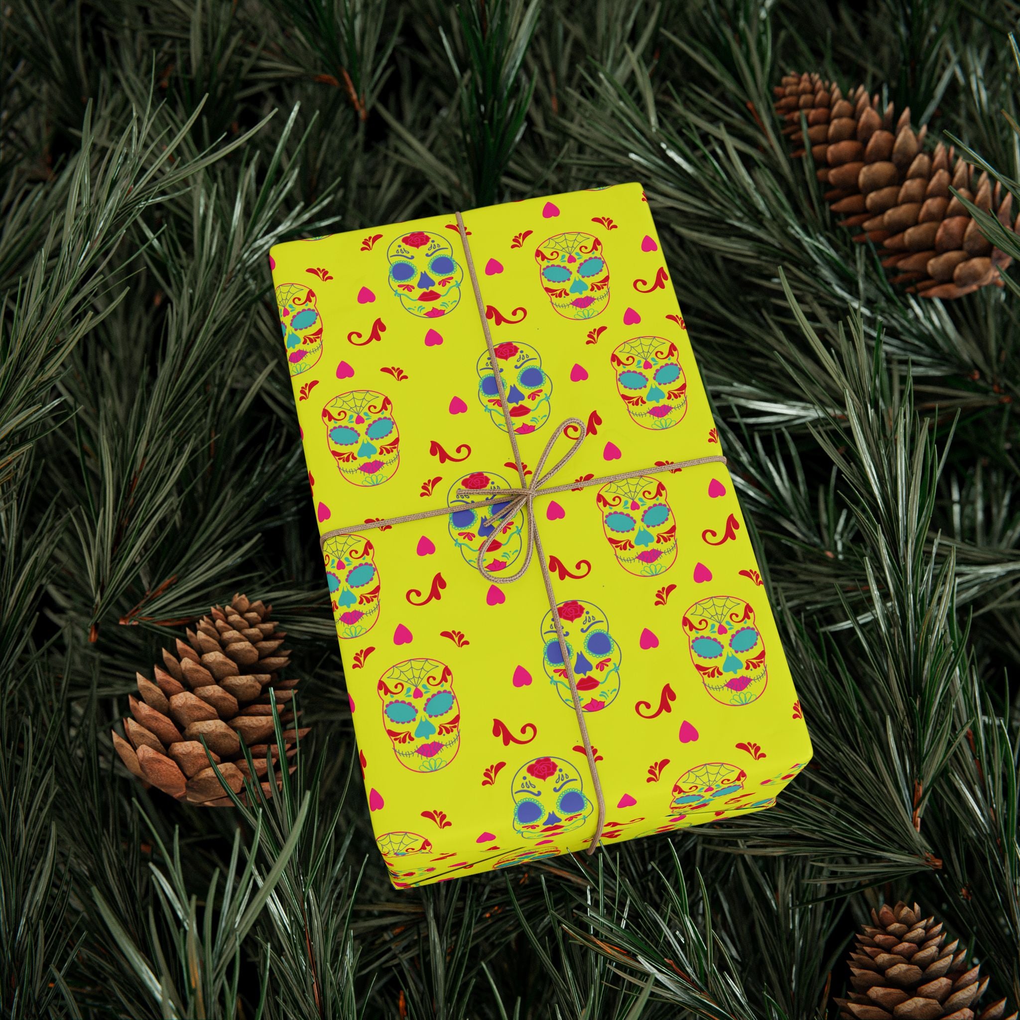 Day of the Dead Glamorous Yellow Sugar Skulls Wrapping Paper | Holiday Gift Wrapping Paper Roll