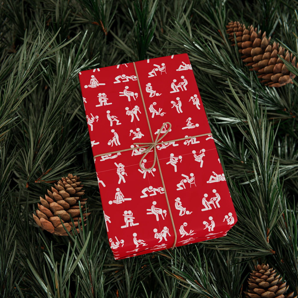 NSFW Stick Figure X Rated Fun on Red Wrapping Paper - Holiday Gift Wrapping Paper Roll