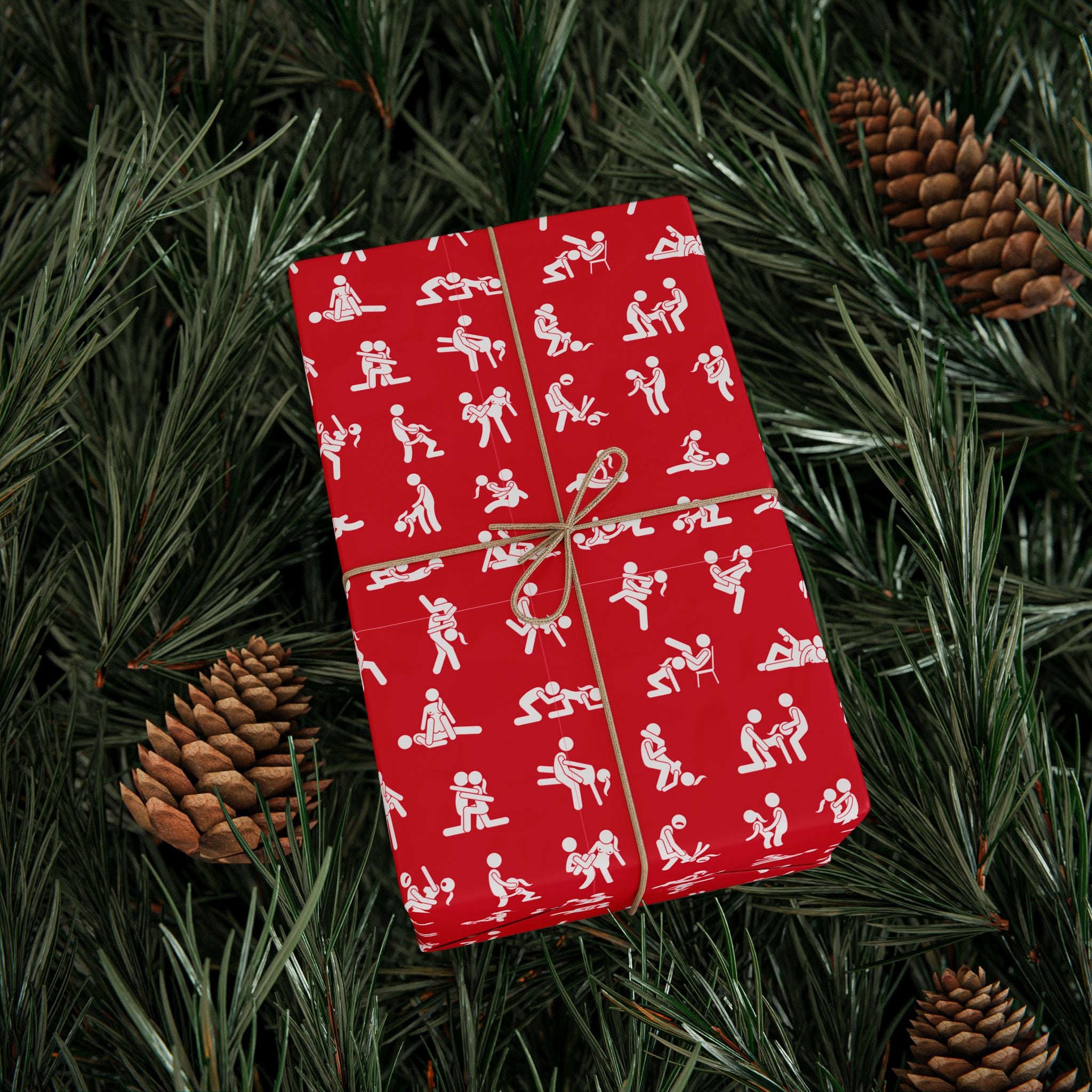 NSFW Stick Figure X Rated Fun on Red Wrapping Paper - Holiday Gift Wrapping Paper Roll