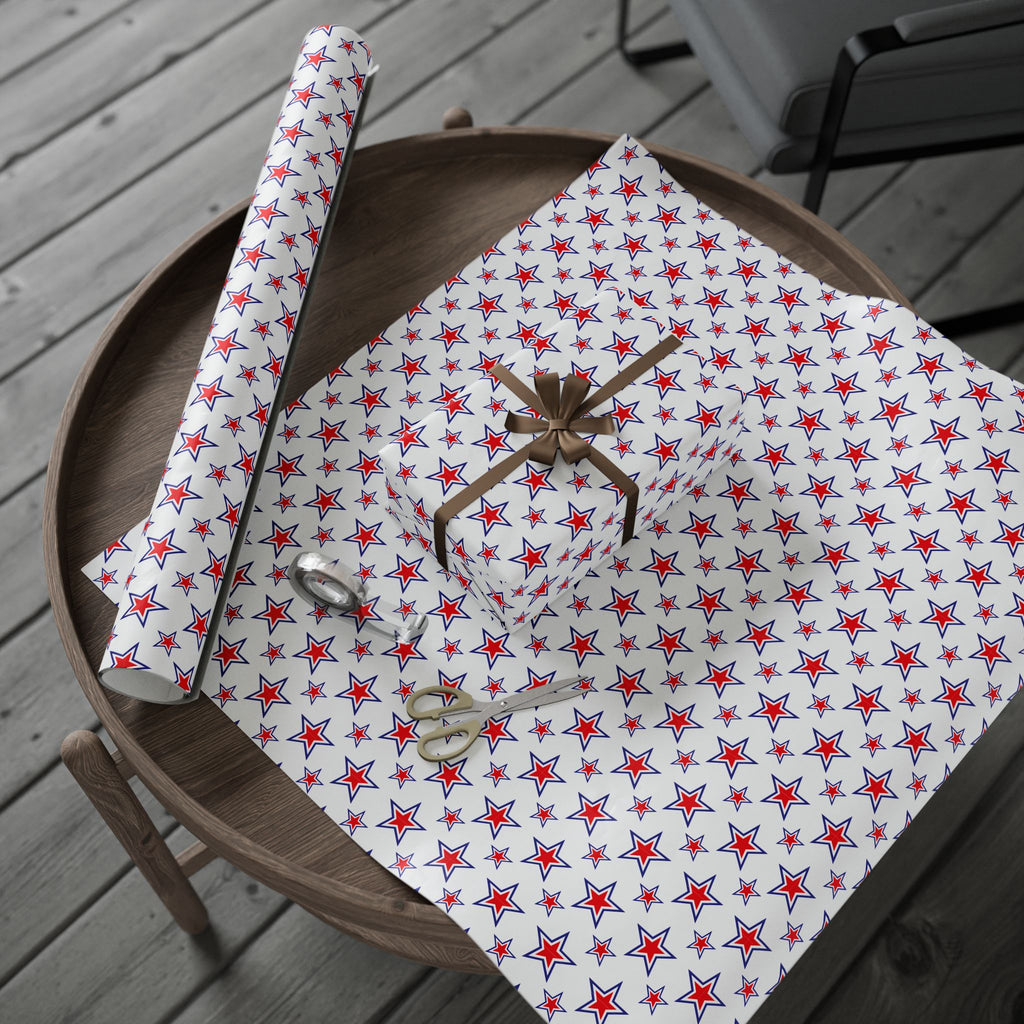 4th of July Alternating Stars Wrapping Paper | Holiday Gift Wrapping Paper Roll