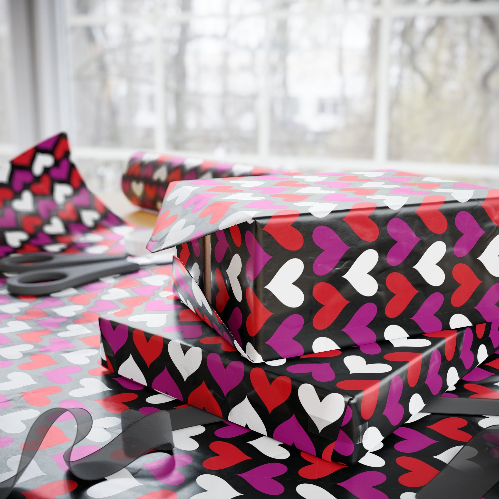 Valentine’s Day Black TriColor Crush Wrapping Paper | Holiday Gift Wrapping Paper Roll
