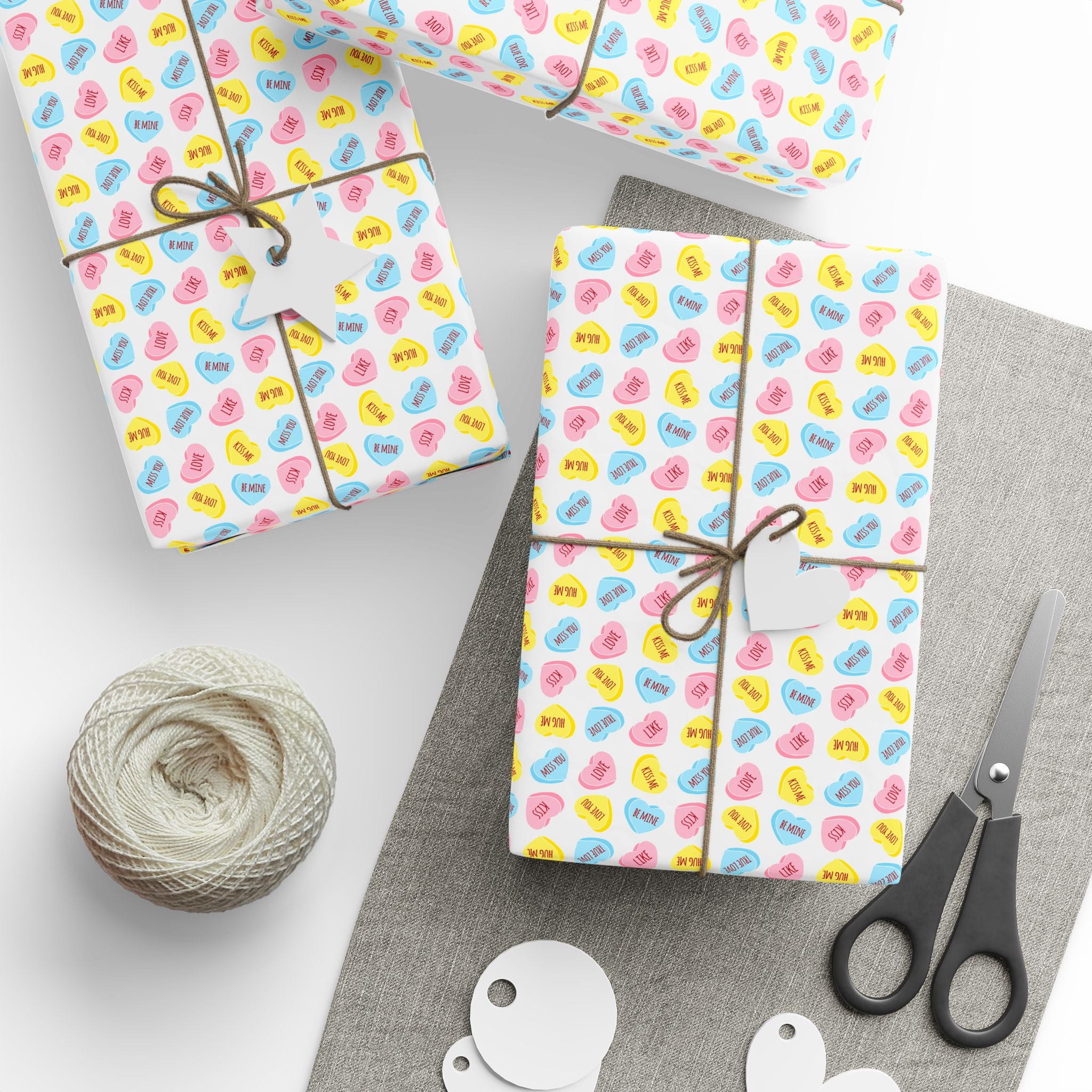 Valentine's Day Candy Hearts on White Wrapping Paper | Holiday Gift Wrapping Paper Roll