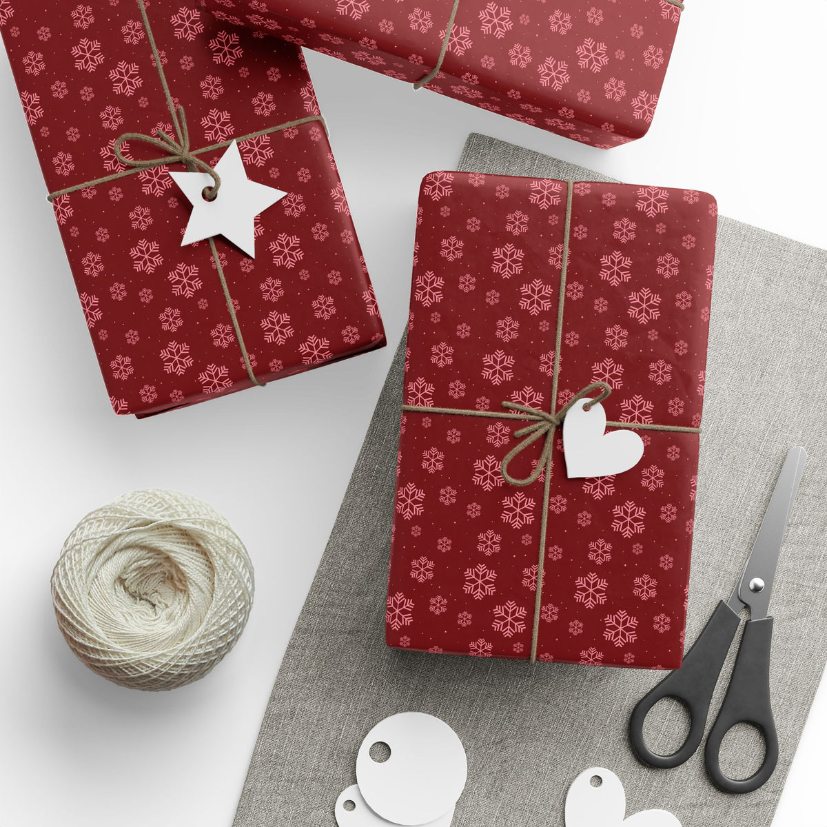 Christmas Dark Red Snowflakes Wrapping Paper | Holiday Gift Wrapping Paper Roll