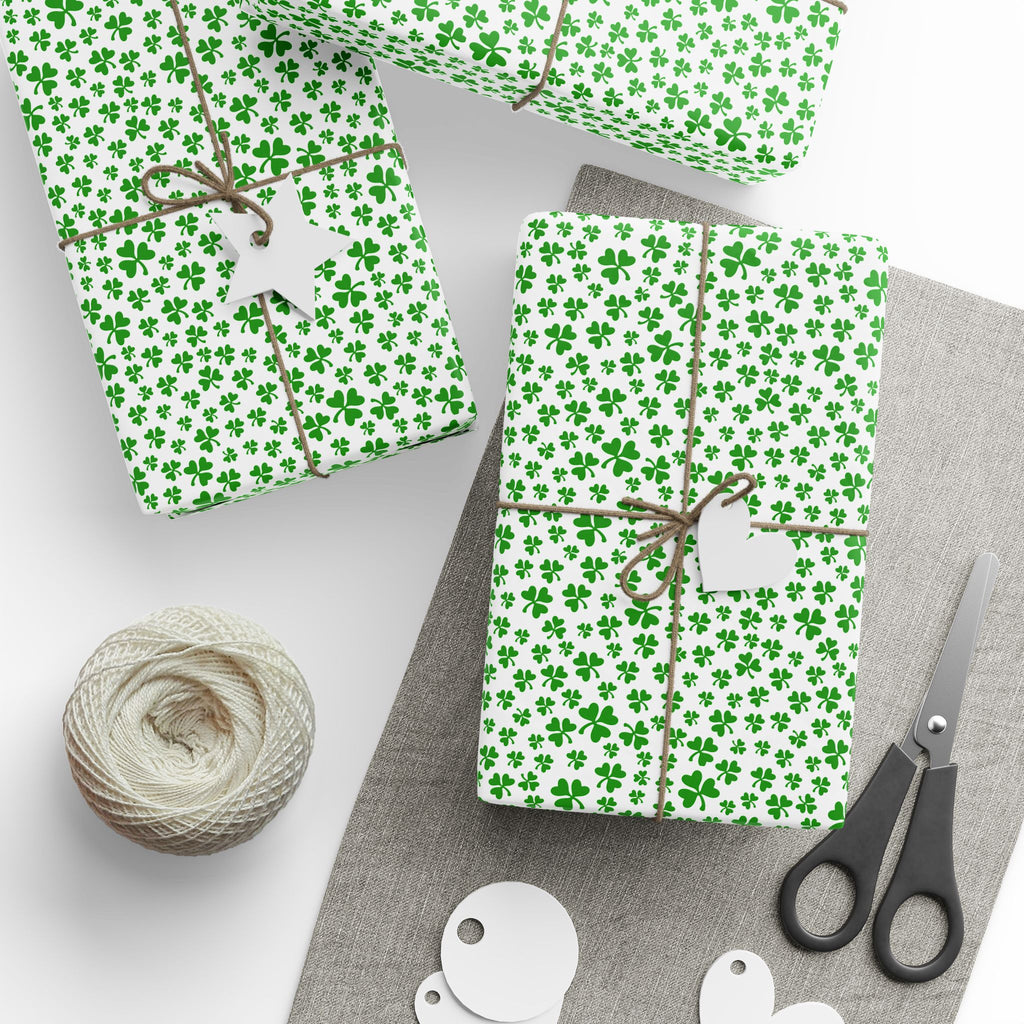 St Patrick's Day Clover on White Wrapping Paper | Holiday Gift Wrapping Paper Roll