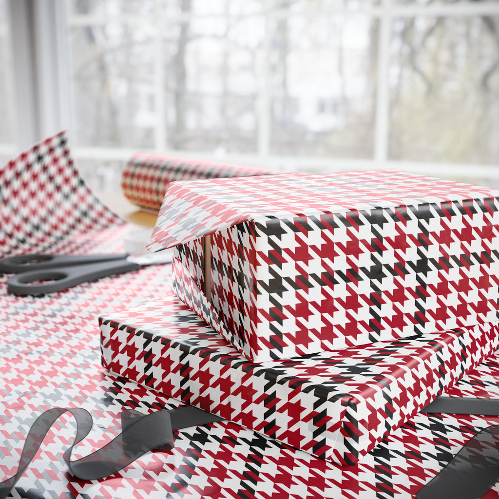 Houndstooth Wrapping Paper Design Red 004 - Holiday Gift Wrapping Paper Roll