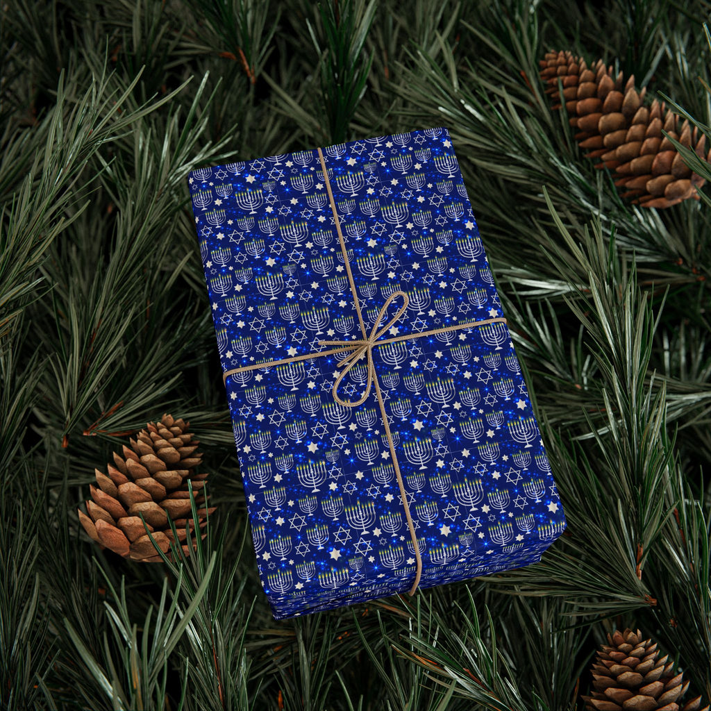 Hanukkah Glowing Star Wrapping Paper | Holiday Gift Wrapping Paper Roll
