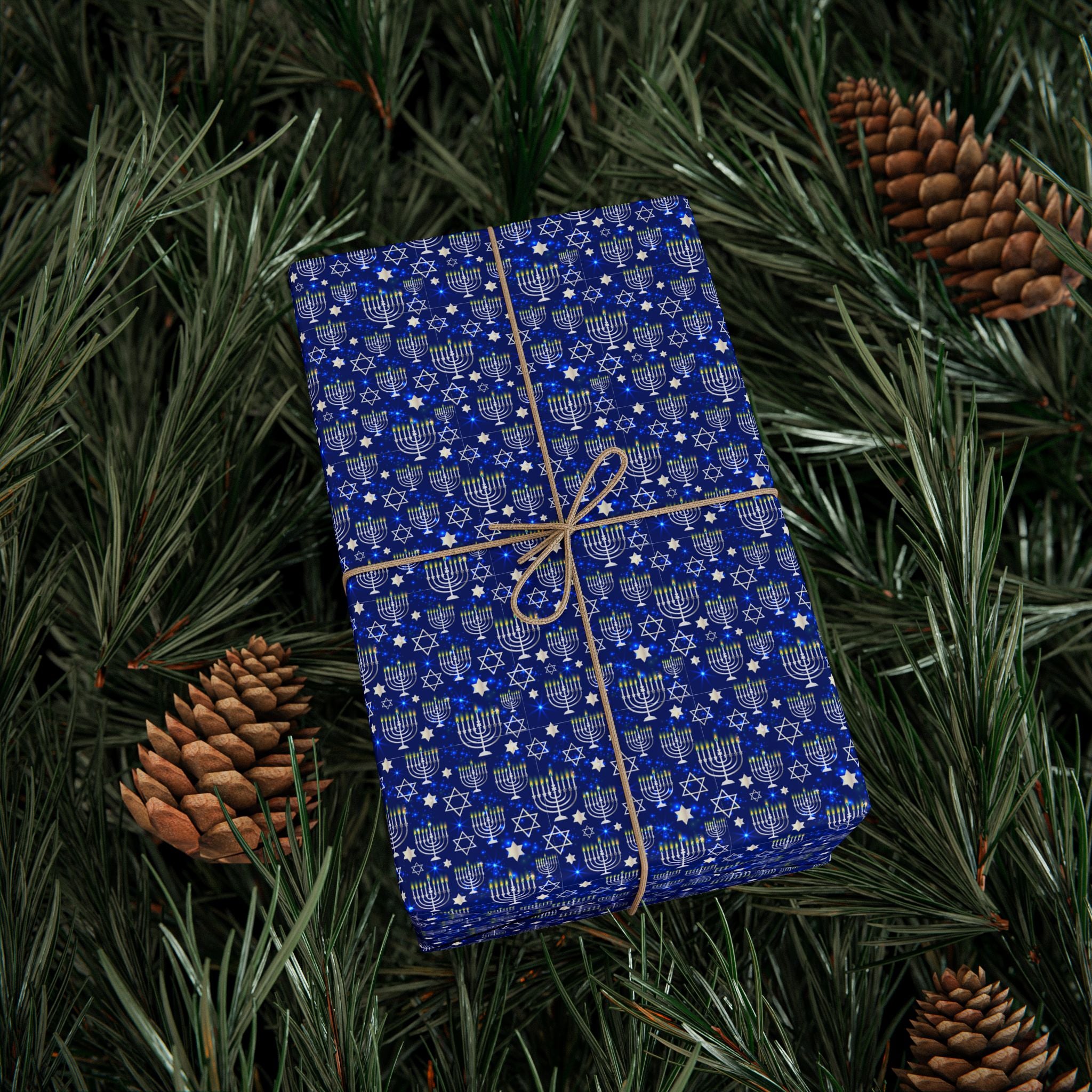 Hanukkah Glowing Star Wrapping Paper | Holiday Gift Wrapping Paper Roll