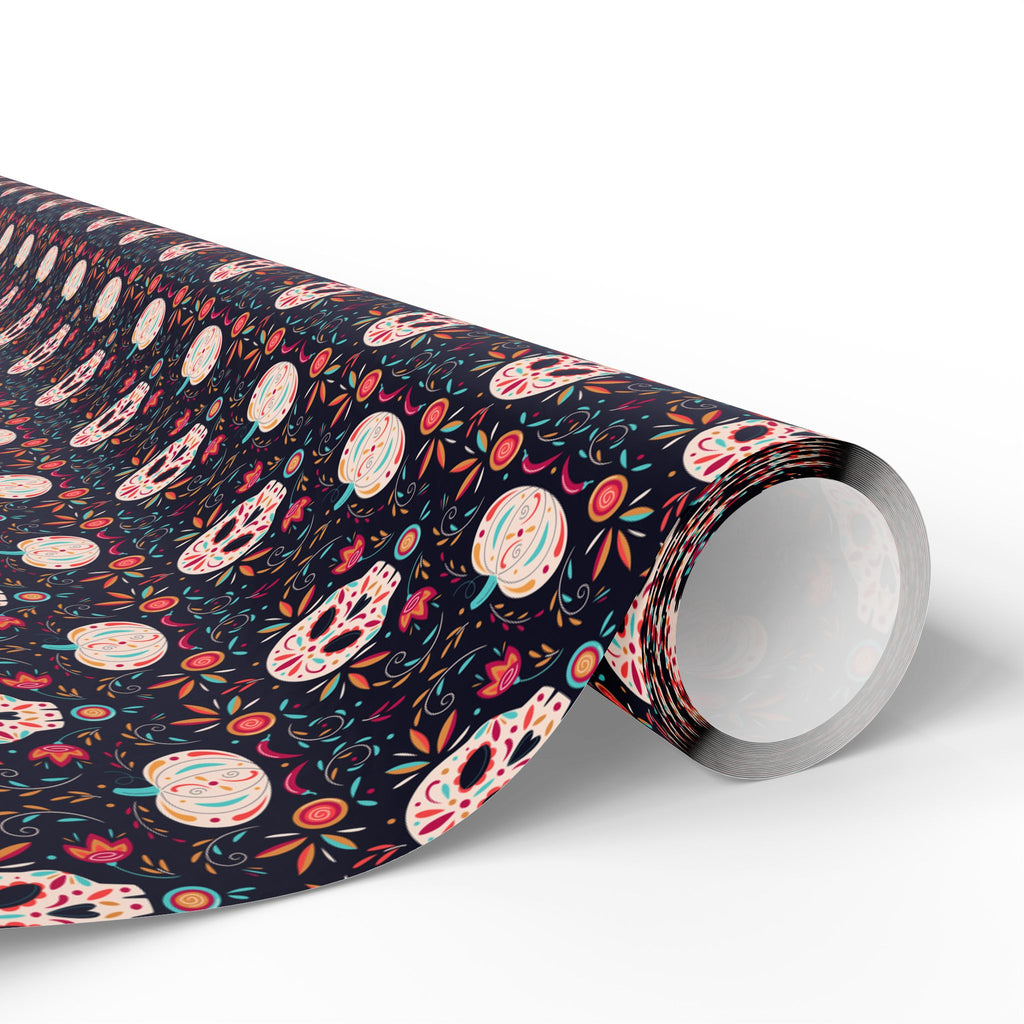 Day of the Dead Pumpkin Flowers Wrapping Paper | Holiday Gift Wrapping Paper Roll
