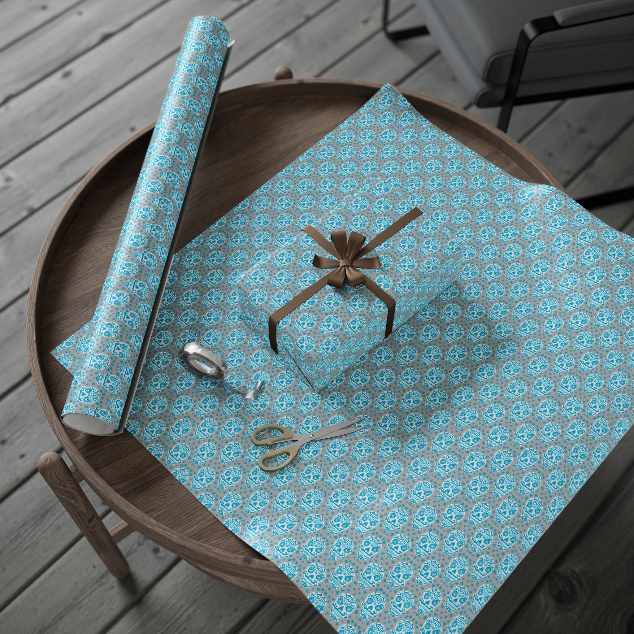Day of the Dead Sugar Skulls on Grey Wrapping Paper | Holiday Gift Wrapping Paper Roll
