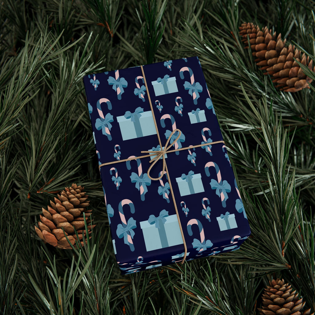 Christmas Blue Candy Canes Wrapping Paper | Holiday Gift Wrapping Paper