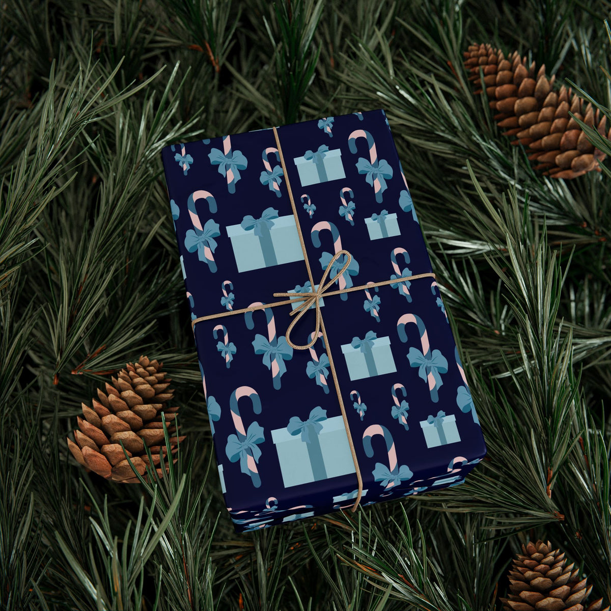 Christmas Blue Candy Canes Wrapping Paper | Holiday Gift Wrapping Paper