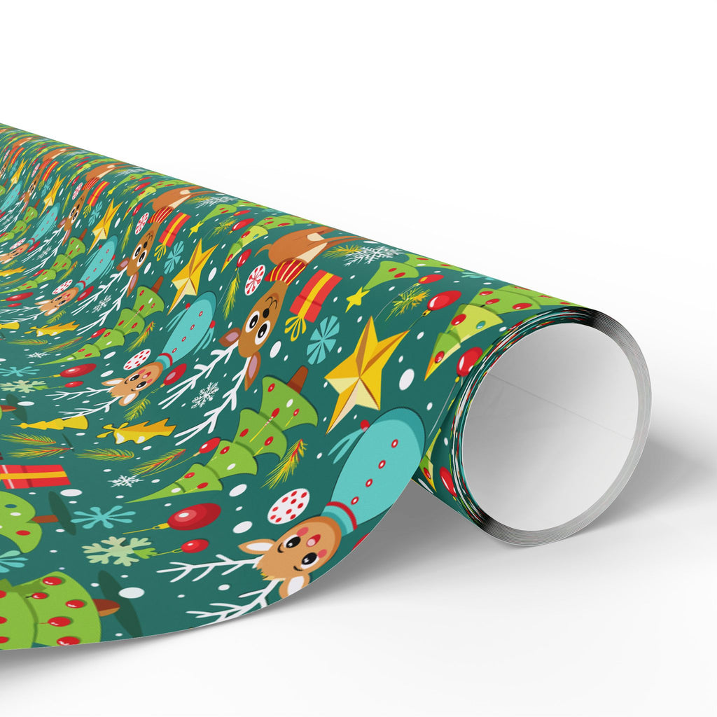 Christmas Cartoon Reindeer Wrapping Paper | Holiday Gift Wrapping Paper Roll
