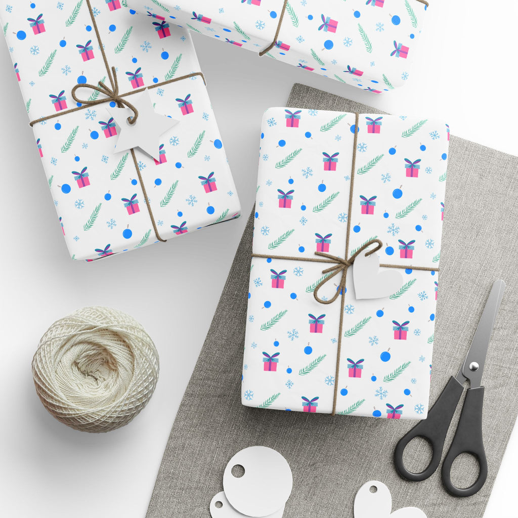 Christmas Festive Feathers & Bows Wrapping Paper | Holiday Gift Wrapping Paper Roll