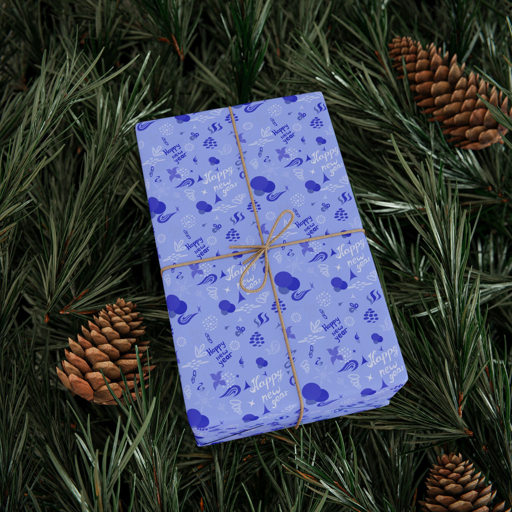New Year's Blue Squiggles Wrapping Paper - Holiday Gift Wrapping Paper Roll