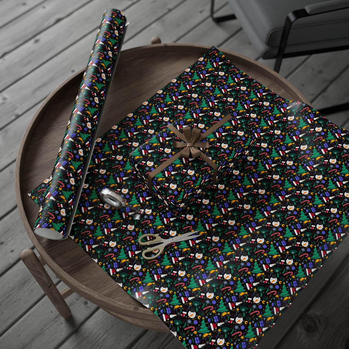 Christmas Snowman Doodles Wrapping Paper | Holiday Gift Wrapping Paper Roll