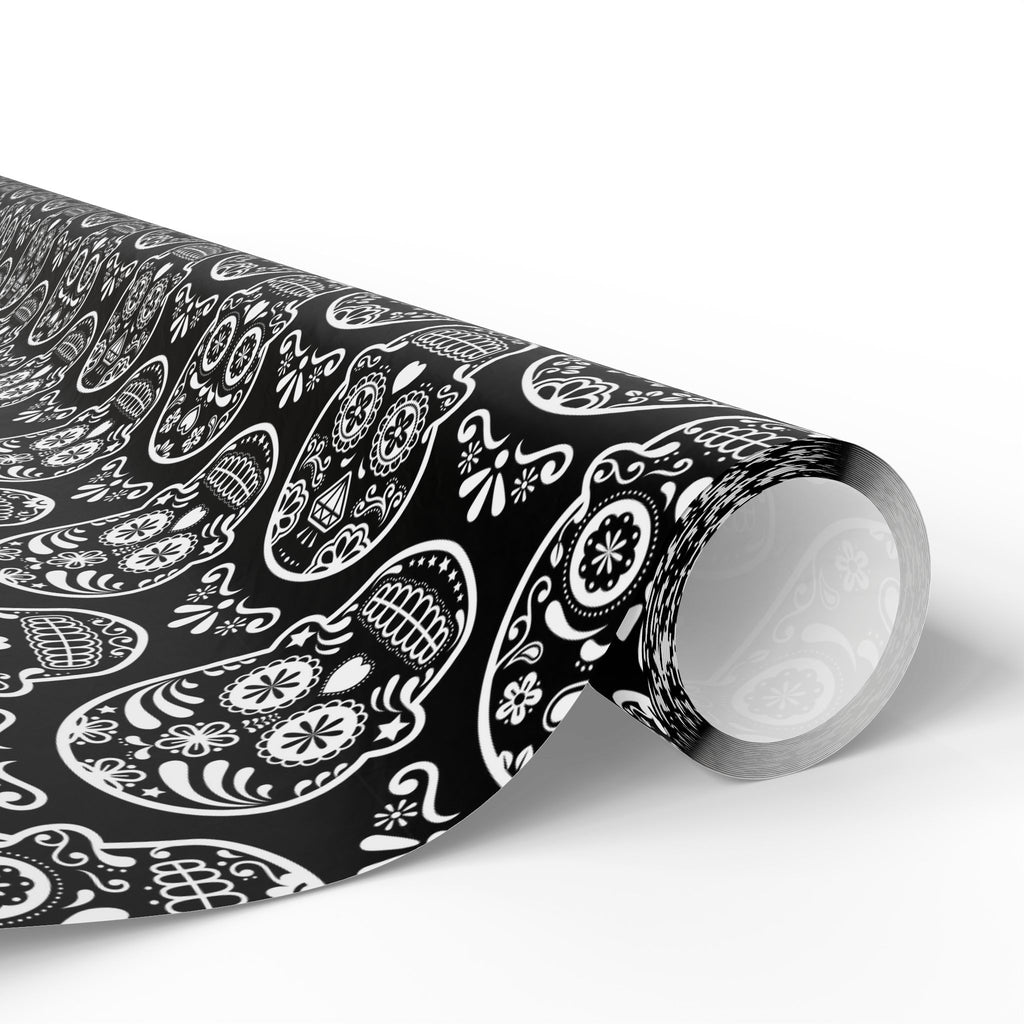 Day of the Dead Black & White Sugar Skulls Wrapping Paper | Holiday Gift Wrapping Paper Roll