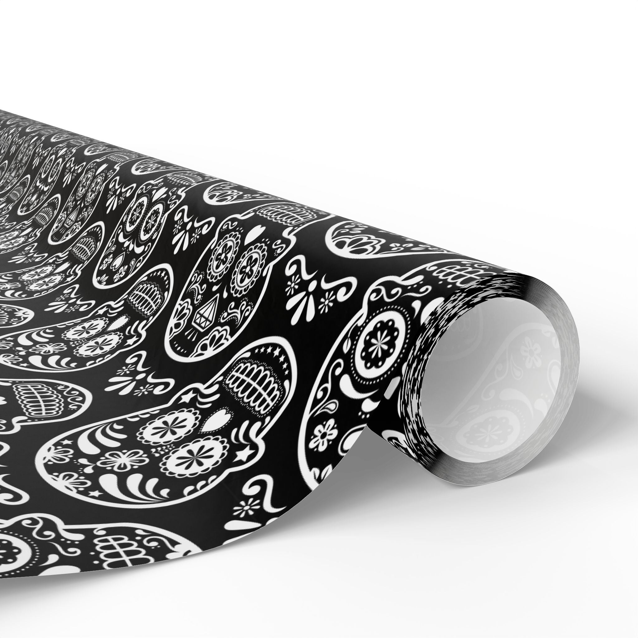 Day of the Dead Black & White Sugar Skulls Wrapping Paper | Holiday Gift Wrapping Paper Roll