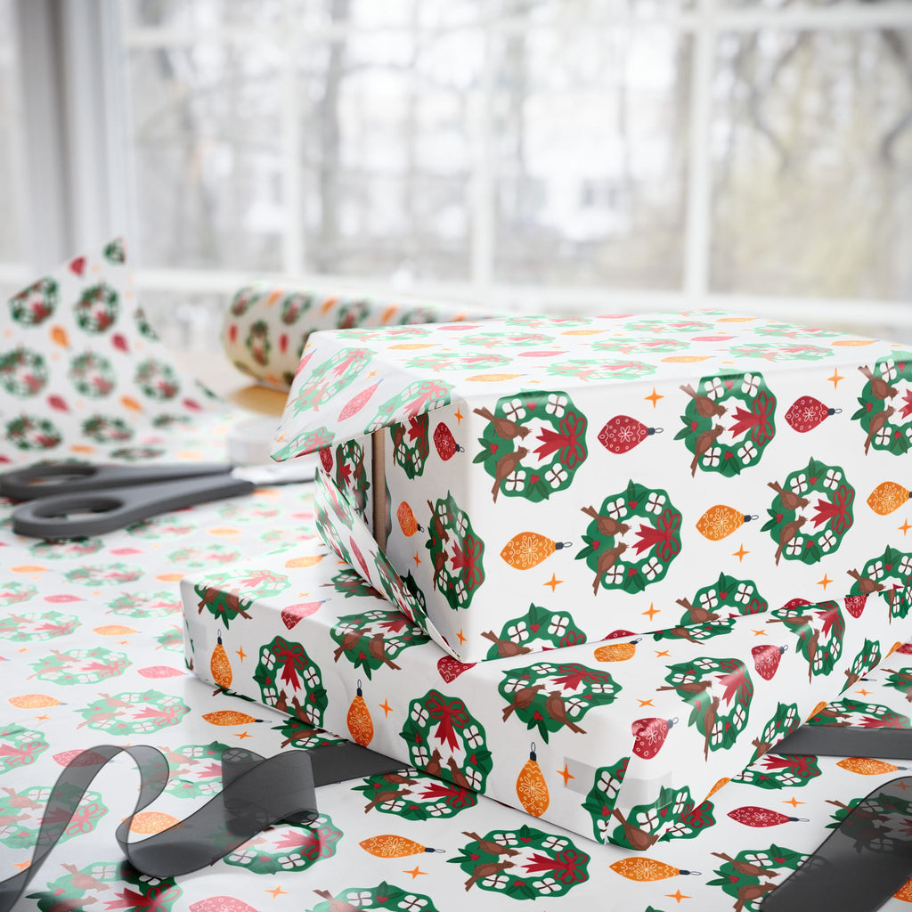 Christmas Wreath Tear Drops Wrapping Paper | Holiday Gift Wrapping Paper Roll