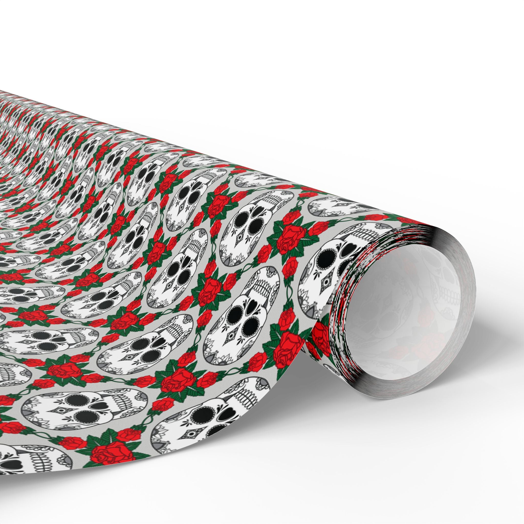 Day of the Dead Skulls & Roses Wrapping Paper | Holiday Gift Wrapping Paper Roll