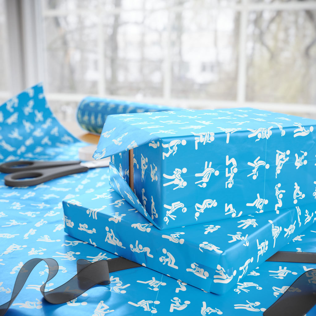 NSFW Stick Figure X Rated Fun on Sky Blue Wrapping Paper - Holiday Gift Wrapping Paper Roll
